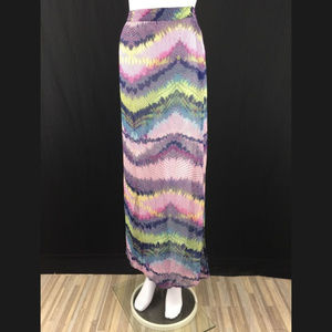 Olive & Oak Skirt Sz M Maxi Light Summer Festival Multi-Color Chevron Zip